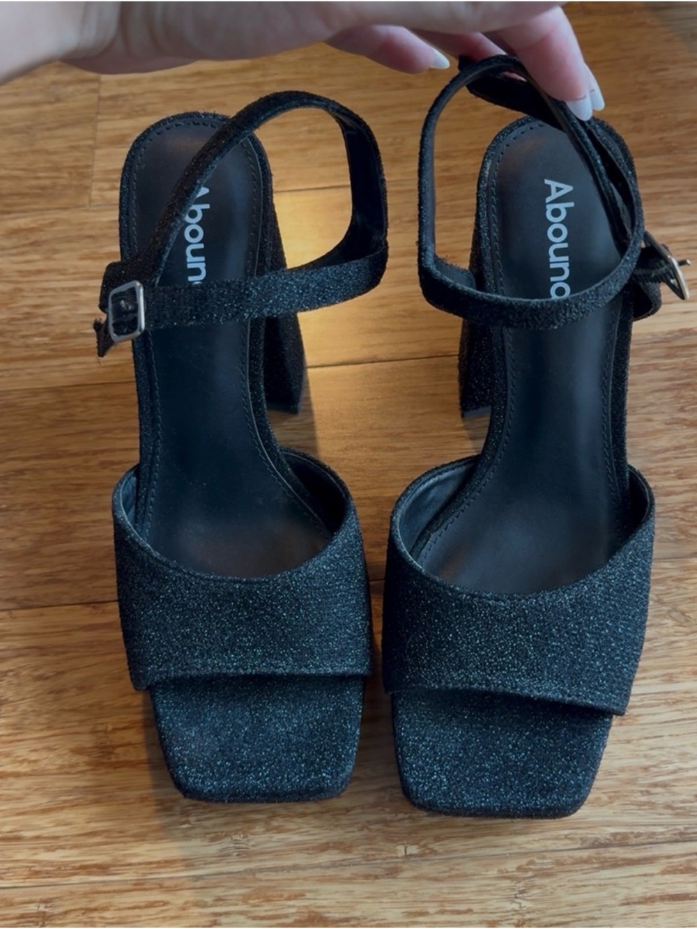 Abound Black Glitter Square Toe Block Heels
